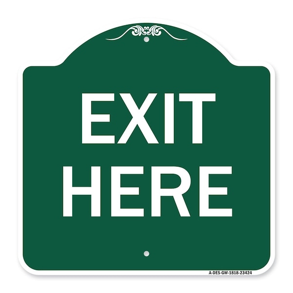 Designer Series Parking Lot Exit Here, Green & White Aluminum Sign, 18" L, 18" H, GW-1818-23424